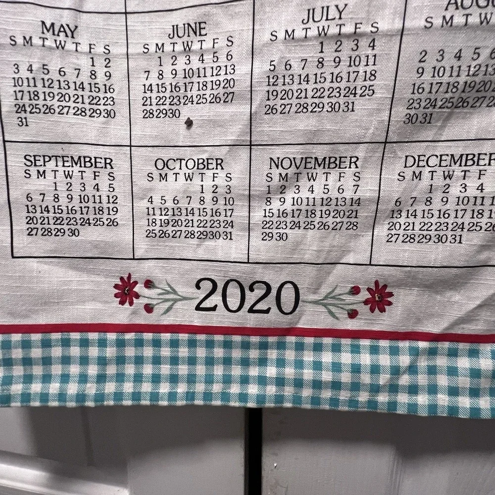 2020 Hanging Tea Towel Fabric Calendar Cottage Core Linen Mason Jar Flowers